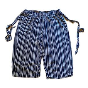 Terra & Sky Navy and White Cropped Wide Leg Pants slide-on Stripes Tie Belt 1X